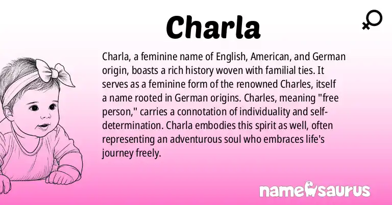 Infographic about Charla name meaning, Charla is a name from English, American, German origin(s).