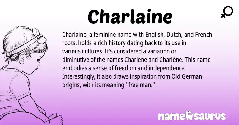 Infographic about Charlaine name meaning, Charlaine is a name from English, Dutch, French, French (Belgian) origin(s).