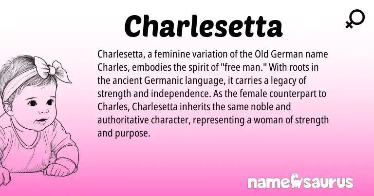 Infographic about Charlesetta name meaning, Charlesetta is a name from Old German, Germanic origin(s).