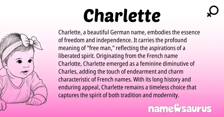 Infographic about Charlette name meaning, Charlette is a name from German, French origin(s).