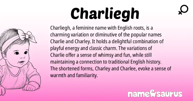 Infographic about Charliegh name meaning, Charliegh is a name from English origin(s).