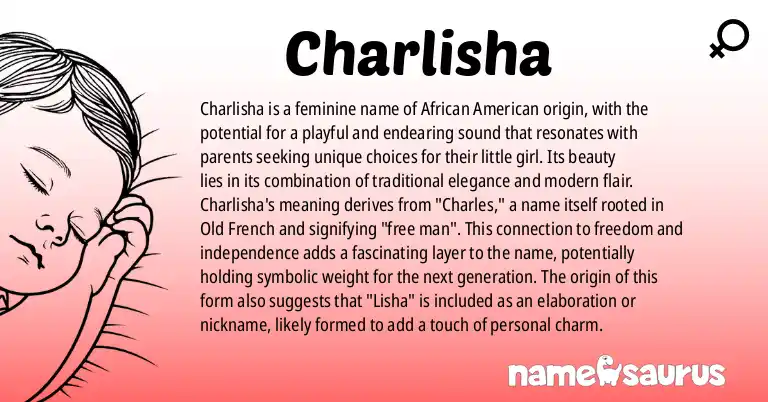 Infographic about Charlisha name meaning, Charlisha is a name from African American origin(s).