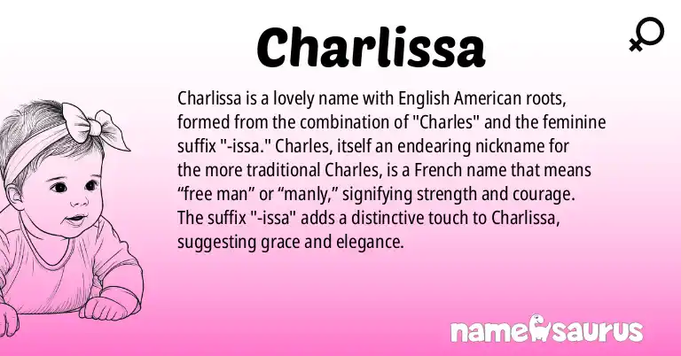 Infographic about Charlissa name meaning, Charlissa is a name from English (American) origin(s).