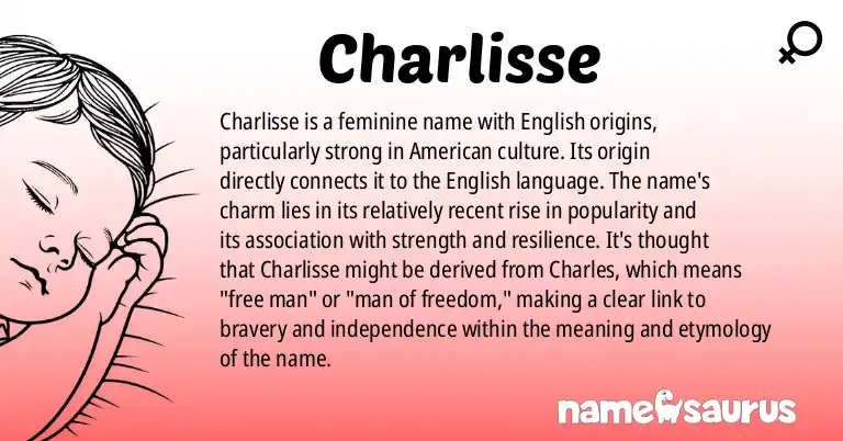 Infographic about Charlisse name meaning, Charlisse is a name from English (American) origin(s).