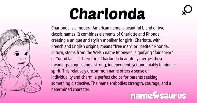 Infographic about Charlonda name meaning, Charlonda is a name from French, Welsh, English, American origin(s).