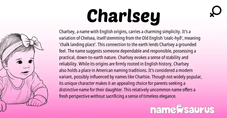 Infographic about Charlsey name meaning, Charlsey is a name from English origin(s).