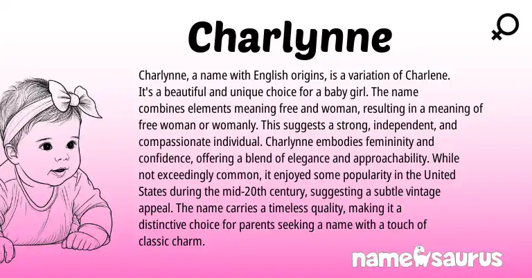 Infographic about Charlynne name meaning, Charlynne is a name from French, English origin(s).