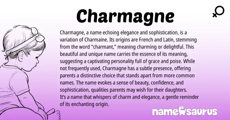 Infographic about Charmagne name meaning, Charmagne is a name from Latin, French origin(s).