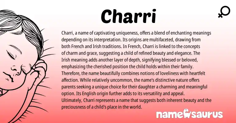 Infographic about Charri name meaning, Charri is a name from French, English, Irish origin(s).