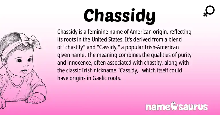 Infographic about Chassidy name meaning, Chassidy is a name from American origin(s).