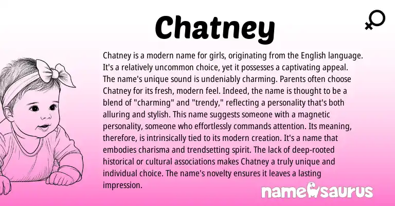 Infographic about Chatney name meaning, Chatney is a name from English origin(s).