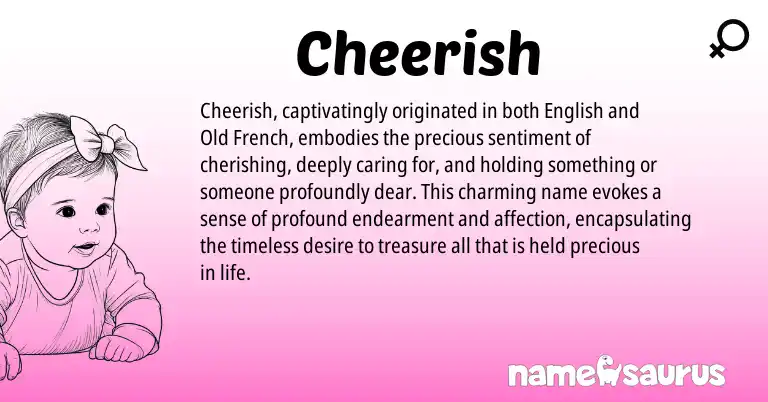 Infographic about Cheerish name meaning, Cheerish is a name from English, Old French origin(s).