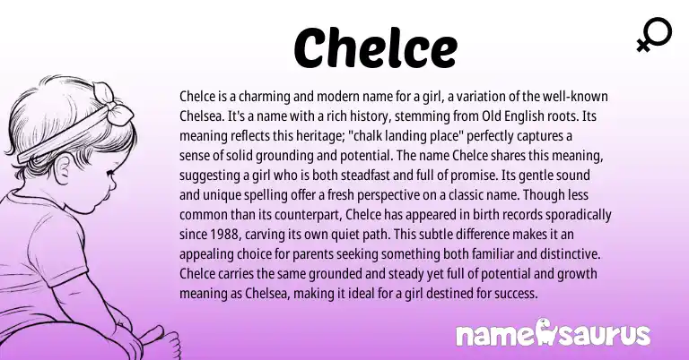 Infographic about Chelce name meaning, Chelce is a name from English origin(s).