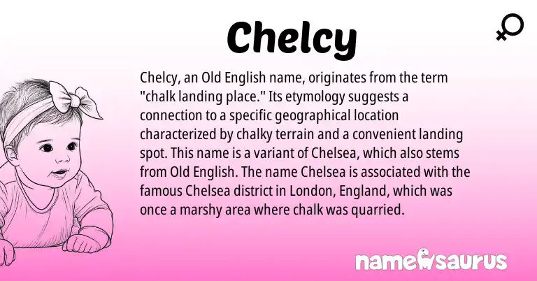 Infographic about Chelcy name meaning, Chelcy is a name from Old English, England origin(s).