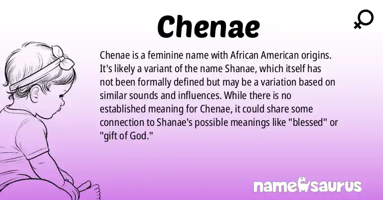 Infographic about Chenae name meaning, Chenae is a name from African American origin(s).