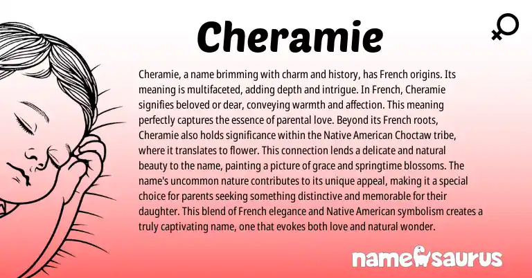Infographic about Cheramie name meaning, Cheramie is a name from American, French, Choctaw origin(s).