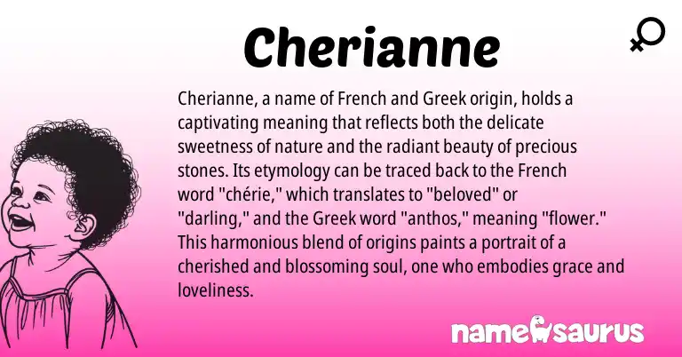Infographic about Cherianne name meaning, Cherianne is a name from French, Greek origin(s).