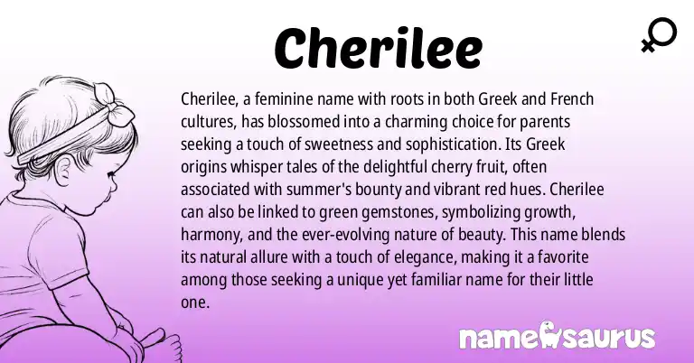 Infographic about Cherilee name meaning, Cherilee is a name from Greek origin(s).