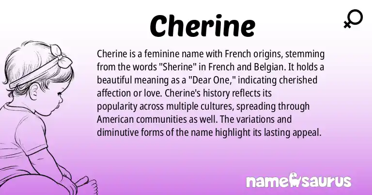 Infographic about Cherine name meaning, Cherine is a name from French, French (Belgian), American origin(s).