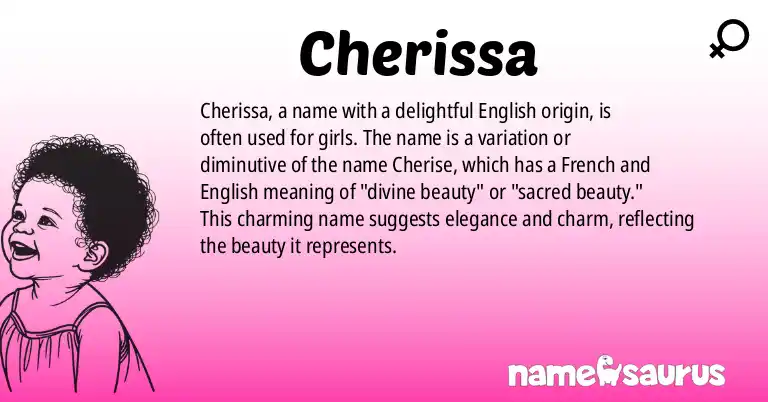 Infographic about Cherissa name meaning, Cherissa is a name from English origin(s).