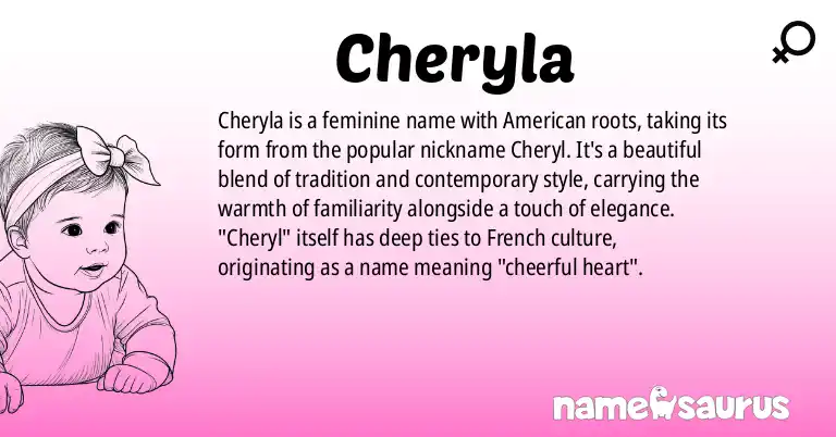 Infographic about Cheryla name meaning, Cheryla is a name from American origin(s).