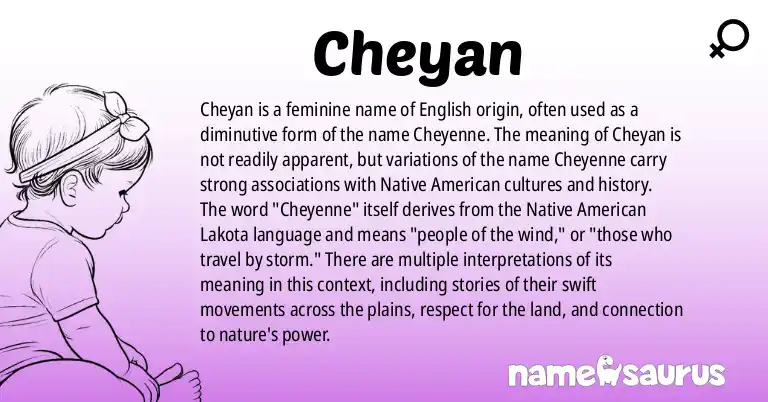 Infographic about Cheyan name meaning, Cheyan is a name from English origin(s).