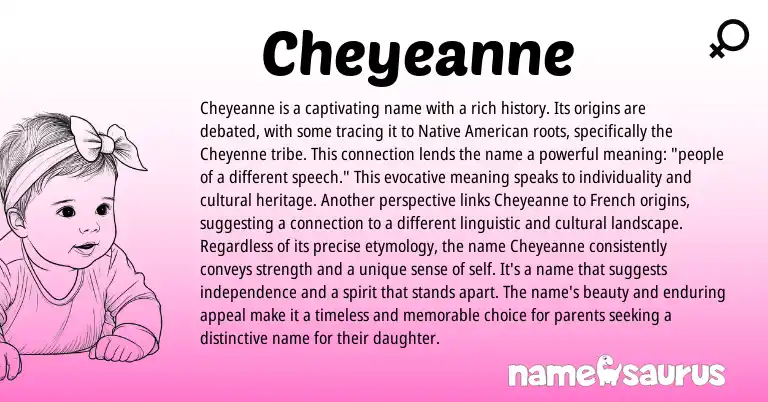 Infographic about Cheyeanne name meaning, Cheyeanne is a name from Cheyenne, American origin(s).