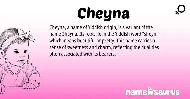 Infographic about Cheyna name meaning, Cheyna is a name from Yiddish origin(s).