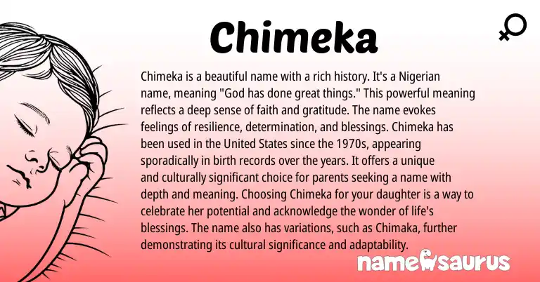 Infographic about Chimeka name meaning, Chimeka is a name from Nigerian origin(s).