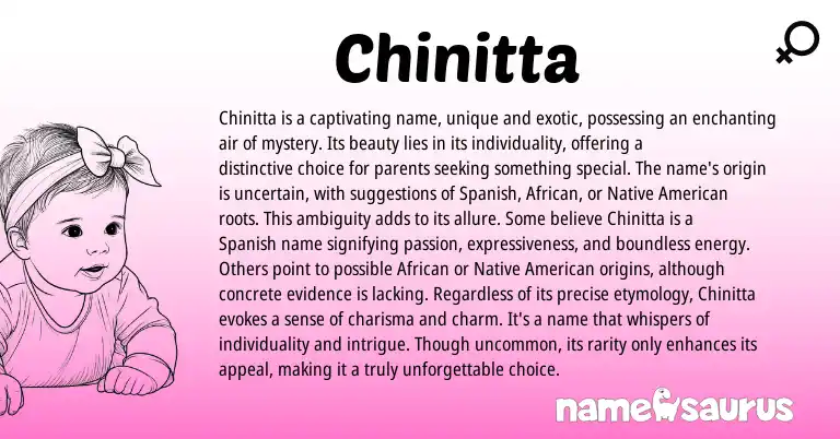 Infographic about Chinitta name meaning, Chinitta is a name from Spanish, American origin(s).