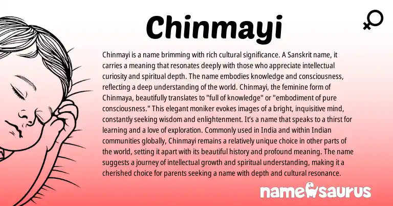 Infographic about Chinmayi name meaning, Chinmayi is a name from Indian, Sanskrit origin(s).