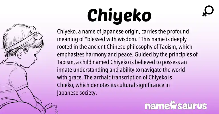 Infographic about Chiyeko name meaning, Chiyeko is a name from Chinese, Japanese origin(s).
