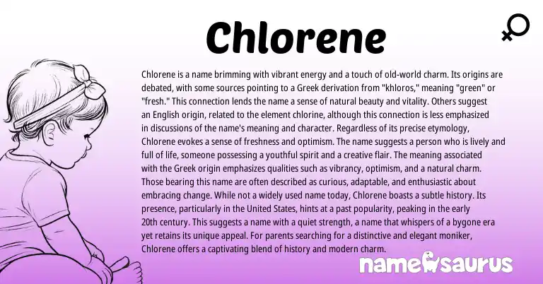 Infographic about Chlorene name meaning, Chlorene is a name from English, Greek origin(s).