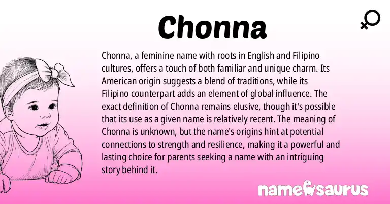 Infographic about Chonna name meaning, Chonna is a name from English (American), Filipino origin(s).