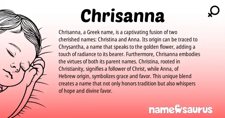 Infographic about Chrisanna name meaning, Chrisanna is a name from Christianity, Hebrew, Greek origin(s).