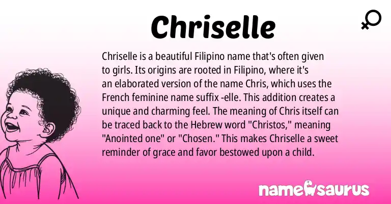 Infographic about Chriselle name meaning, Chriselle is a name from Filipino origin(s).