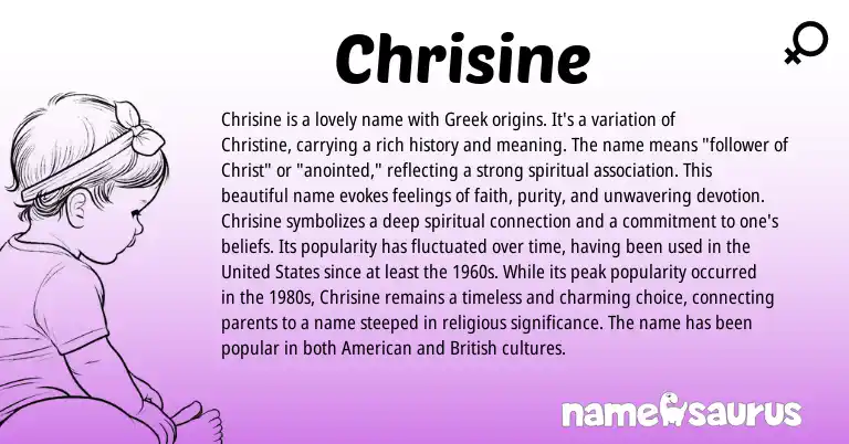 Infographic about Chrisine name meaning, Chrisine is a name from English, Greek origin(s).