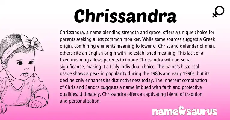 Infographic about Chrissandra name meaning, Chrissandra is a name from Greek, American origin(s).