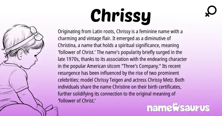 Infographic about Chrissy name meaning, Chrissy is a name from Latin, American origin(s).