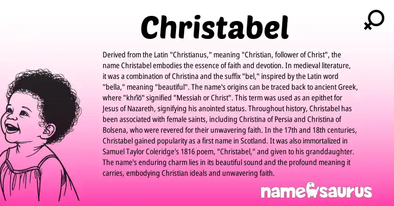 Infographic about Christabel name meaning, Christabel is a name from Latin, Greek origin(s).