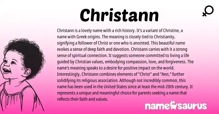 Infographic about Christann name meaning, Christann is a name from English, Greek origin(s).