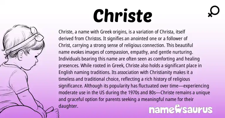 Infographic about Christe name meaning, Christe is a name from English, Greek origin(s).