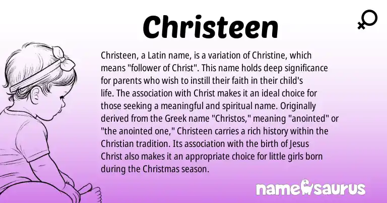 Infographic about Christeen name meaning, Christeen is a name from Latin, Greek origin(s).