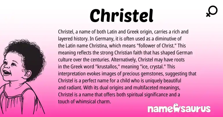 Infographic about Christel name meaning, Christel is a name from German, Latin, Greek origin(s).