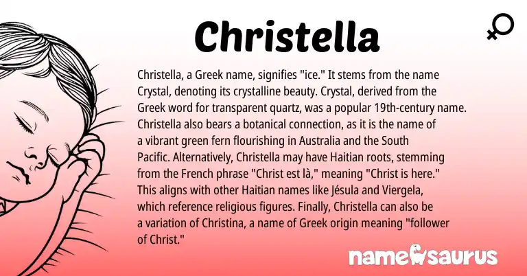 Infographic about Christella name meaning, Christella is a name from Haitian, French, Greek origin(s).