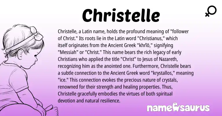 Infographic about Christelle name meaning, Christelle is a name from Ancient Greek, Latin origin(s).