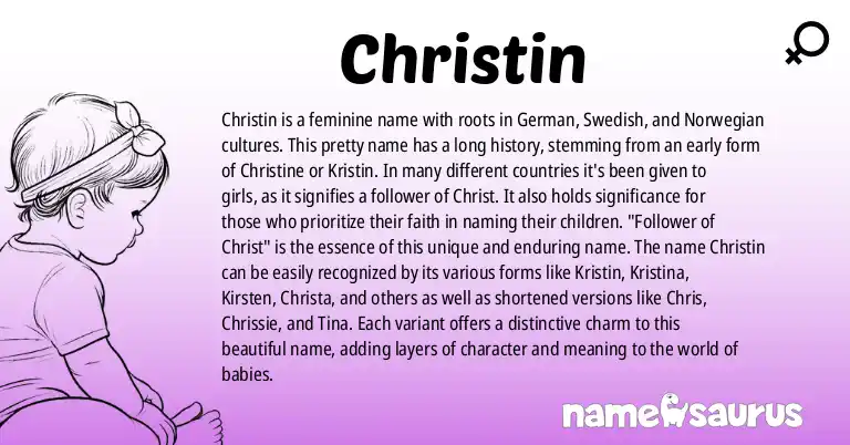 Infographic about Christin name meaning, Christin is a name from German, Swedish, Norwegian, Latin origin(s).