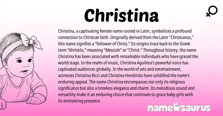 Infographic about Christina name meaning, Christina is a name from Latin, Greek origin(s).