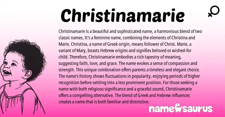 Infographic about Christinamarie name meaning, Christinamarie is a name from Greek origin(s).