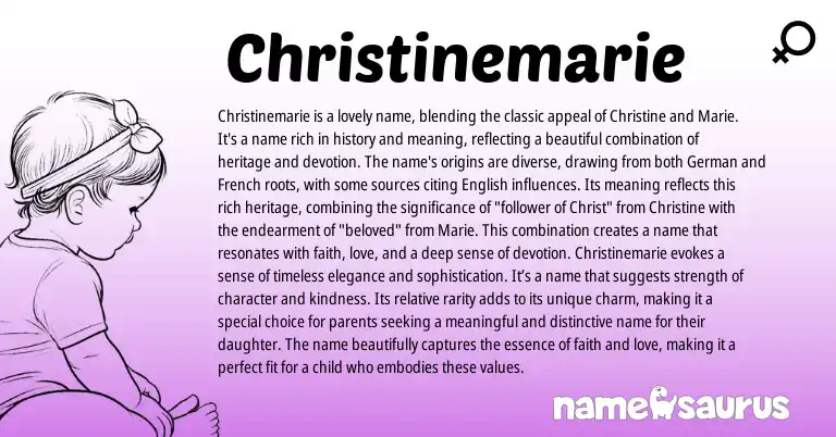 Infographic about Christinemarie name meaning, Christinemarie is a name from Germanic, French origin(s).